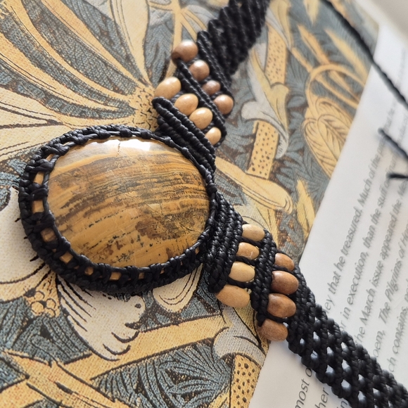 Macrame Thread Elephants Skin Jasper Pendant Gemstone Handmade Ethnic Necklace - Picture 4 of 8